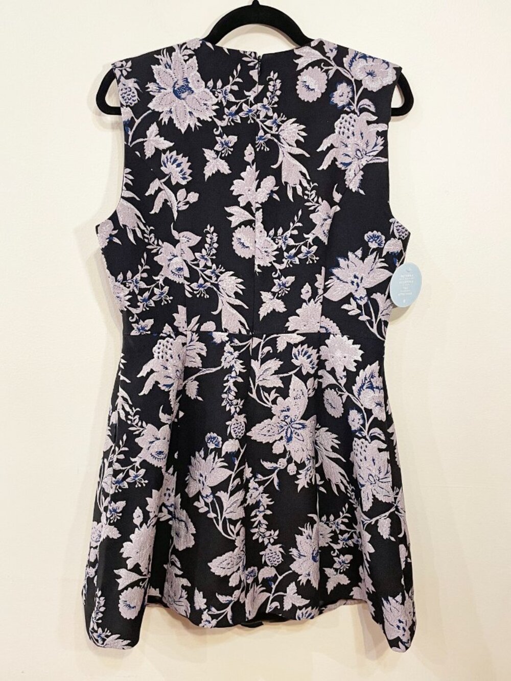 New Hill House Joelle Metallic Floral Jacquard Mini Dress Black Purple L $328 - Picture 4 of 7